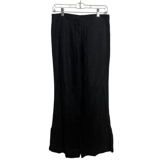 Express Pants Women 3/4 Black 100% Linen Wideleg Lagenlook Minimal Modest Coast - Picture 1 of 6